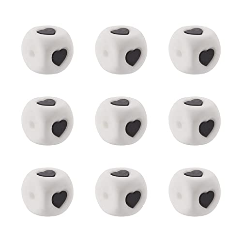 Beadthoven Silikon-Würfelperlen, 12 mm, quadratisch, weiß, Silikon-Weichgummiperlen mit schwarzem Herzmuster, für Bastelarbeiten, Armbänder, Halsketten, Schmuckherstellung, Loch: 3 mm, 10 Stück Beadthoven Silikon-Würfelperlen, 12 mm, quadratisch, weiß, Silikon-Weichgummiperlen mit schwarzem Herzmuster, für Bastelarbeiten, Armbänder, Halsketten, Schmuckherstellung, Loch: 3 mm, 10 Stück von BB Beadthoven