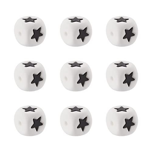 Beadthoven Silikon-Würfelperlen, 12 mm, quadratisch, weiß, Silikon-Weichgummiperlen mit schwarzem Sternenmuster, für DIY-Handwerk, Armband, Halskette, Schmuckherstellung, Loch: 3 mm, 10 Stück Beadthoven Silikon-Würfelperlen, 12 mm, quadratisch, weiß, Silikon-Weichgummiperlen mit schwarzem Sternenmuster, für DIY-Handwerk, Armband, Halskette, Schmuckherstellung, Loch: 3 mm, 10 Stück von BB Beadthoven