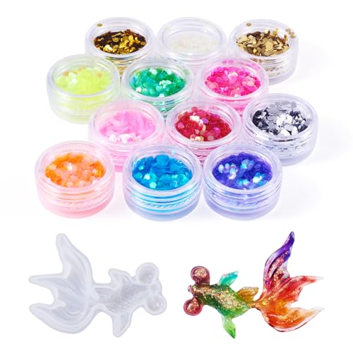 Beadthoven Silikonformen für Koi-Fische, 3D-Goldfisch-Harz-Form, klein, niedlicher Fischschmuck, Harzgussformen mit bunten Nagelkunst-Pailletten für Epoxidharz, Basteln, Mikro-Landschafts-Ornamente von BB Beadthoven