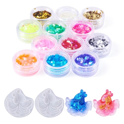 Beadthoven Silikonformen für Koi-Fische, 3D-Goldfisch-Harz-Form, kleine süße Fische, Schmuck, Harzgussformen mit bunten Nagelkunst-Pailletten für Epoxidharz, Basteln, Mikro-Landschafts-Ornamente, 2 von BB Beadthoven