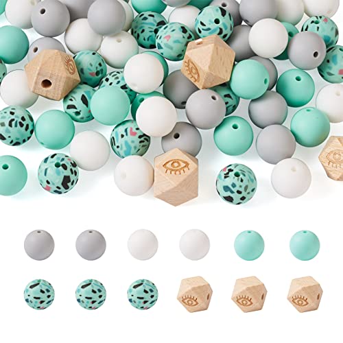 Beadthoven Silikonperlen, rund, europäische Gummiperlen, 15 mm, lose Abstandshalter, achteckig, Holzperlen für Schlüsselanhänger, Armband, Halskette, Handwerk, 65 Stück von BB Beadthoven