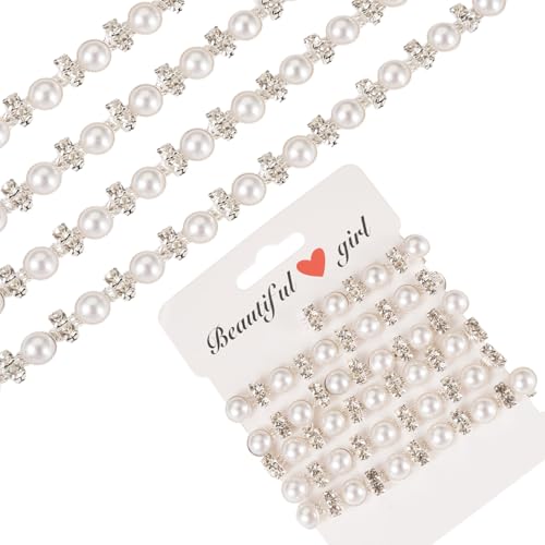 Beadthoven Strass-Perlenbesatz, geschlossene Kette, 91 cm, silberfarbene Kristall-Strass-Cup-Kette zum Nähen, 9 mm, weiße Perlenapplikation für Schmuck, Hochzeitskleid, Blumenstrauß, Kleidung von BB Beadthoven