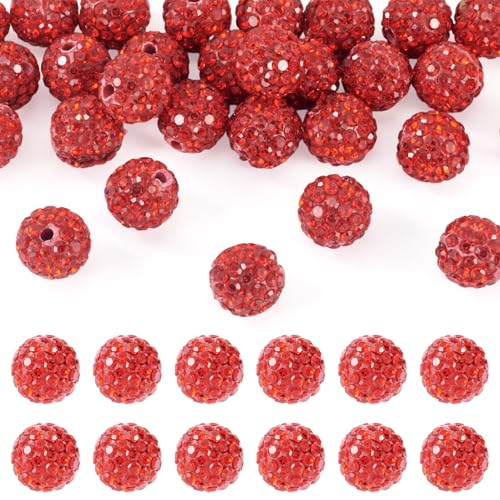 Beadthoven Strassstein-Perlen, 10 mm, Pavé-Fassung, handgefertigt, Polymerton, 6 Reihen, runde Perlen für Armbänder, Stifte, Handwerk, Schmuckherstellung, helles Siam, 30 Stück von BB Beadthoven