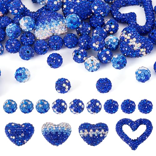Beadthoven Strassstein-Perlen in Herzform, runde Form, handgefertigt, Polymer-Ton, Strass, Pavé-Fassung, funkelnde Disco-Perlen für DIY-Ohrringe, Armbänder, Stifte, Handwerk, Schmuckherstellung von BB Beadthoven