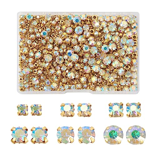 Beadthoven Strasssteine zum Aufnähen, 3/4/5/6/7/8 mm, runde Kristall-AB-Glas-Strasssteine mit goldener Krappenfassung, Nähklaue, flache Rückseite, Strasssteine für Kleidung, Schmuck, Handwerk, DIY von BB Beadthoven