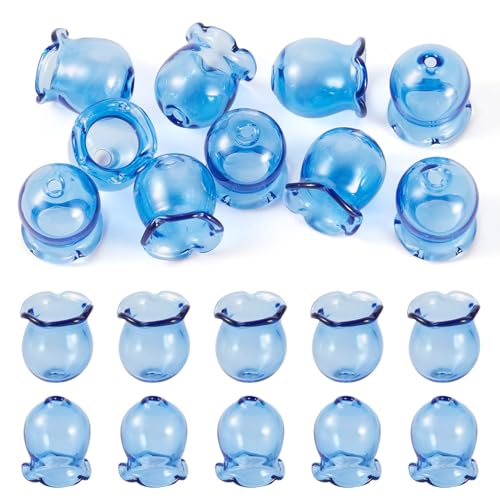 Beadthoven Transparente Glas-Blumen-Perlenkappen, Campanula-Blumen-Ende, Multi-Petal-Blumen-Abstandshalter für Windspiele, Basteln, DIY, Ohrringe, Schmuckherstellung, Blau, 10 Stück von BB Beadthoven