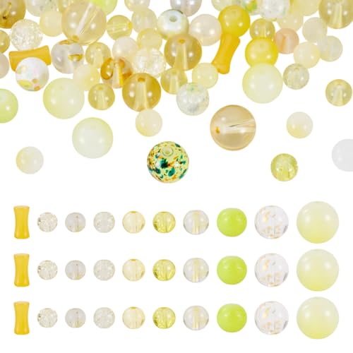 Beadthoven Transparente Glasperlen, 80 g, gemischter Stil, glatt, matt, rund, Kristallperle, Acryl, Crackle, lose Perlen für Schmuckherstellung, DIY, Handwerk, Gelb Beadthoven Transparente Glasperlen, 80 g, gemischter Stil, glatt, matt, rund, Kristallperle, Acryl, Crackle, lose Perlen für Schmuckherstellung, DIY, Handwerk, Gelb von BB Beadthoven