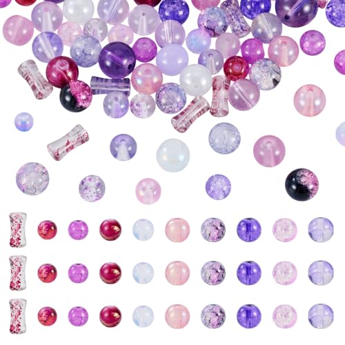Beadthoven Transparente Glasperlen, 80 g, gemischter Stil, glatt, matt, rund, Kristallperle, Acryl, Crackle, lose Perlen für Schmuckherstellung, DIY, Handwerk, Lila Beadthoven Transparente Glasperlen, 80 g, gemischter Stil, glatt, matt, rund, Kristallperle, Acryl, Crackle, lose Perlen für Schmuckherstellung, DIY, Handwerk, Lila von BB Beadthoven