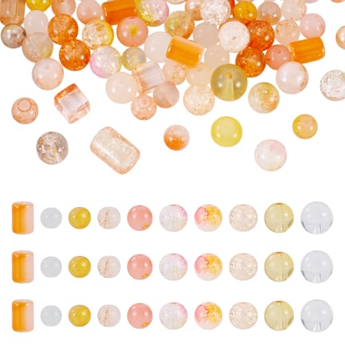 Beadthoven Transparente Glasperlen, 80 g, gemischter Stil, glatt, matt, rund, Kristallperle, Acryl, Crackle, lose Perlen für Schmuckherstellung, DIY, Handwerk, Orange Beadthoven Transparente Glasperlen, 80 g, gemischter Stil, glatt, matt, rund, Kristallperle, Acryl, Crackle, lose Perlen für Schmuckherstellung, DIY, Handwerk, Orange von BB Beadthoven