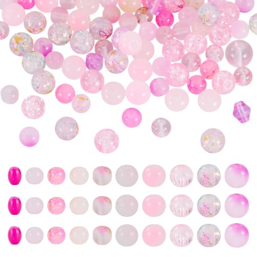 Beadthoven Transparente Glasperlen, 80 g, gemischter Stil, glatt, matt, rund, Kristallperle, Acryl, Crackle, lose Perlen für Schmuckherstellung, DIY, Handwerk, Rosa Beadthoven Transparente Glasperlen, 80 g, gemischter Stil, glatt, matt, rund, Kristallperle, Acryl, Crackle, lose Perlen für Schmuckherstellung, DIY, Handwerk, Rosa von BB Beadthoven