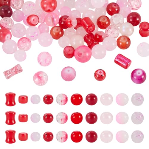 Beadthoven Transparente Glasperlen, 80 g, gemischter Stil, glatt, matt, rund, Kristallperle, Acryl, Crackle, lose Perlen für Schmuckherstellung, DIY, Handwerk, Rot Beadthoven Transparente Glasperlen, 80 g, gemischter Stil, glatt, matt, rund, Kristallperle, Acryl, Crackle, lose Perlen für Schmuckherstellung, DIY, Handwerk, Rot von BB Beadthoven