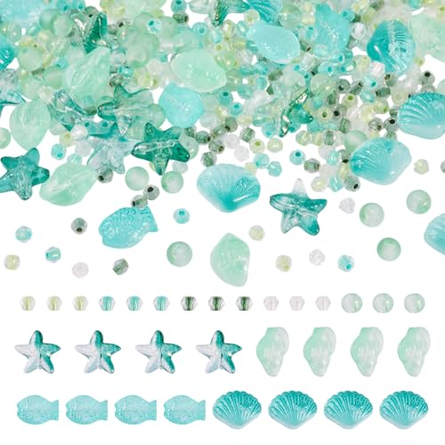 Beadthoven Transparente Glasperlen, Strandthema, Muschel, Muschel, Fisch, Seestern, sortiert, Bastelperlen, Bulks für Bastelarbeiten, Sommerarmbänder, Halsketten, Schlüsselanhänger, Türkis, 89 g Beadthoven Transparente Glasperlen, Strandthema, Muschel, Muschel, Fisch, Seestern, sortiert, Bastelperlen, Bulks für Bastelarbeiten, Sommerarmbänder, Halsketten, Schlüsselanhänger, Türkis, 89 g von BB Beadthoven