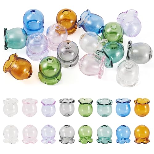 Beadthoven Transparente Glasperlenkappen für Windspiele, Basteln, Ohrringe, Schmuckherstellung, 8 Farben, 8 Farben, 16 Stück Beadthoven Transparente Glasperlenkappen für Windspiele, Basteln, Ohrringe, Schmuckherstellung, 8 Farben, 8 Farben, 16 Stück von BB Beadthoven
