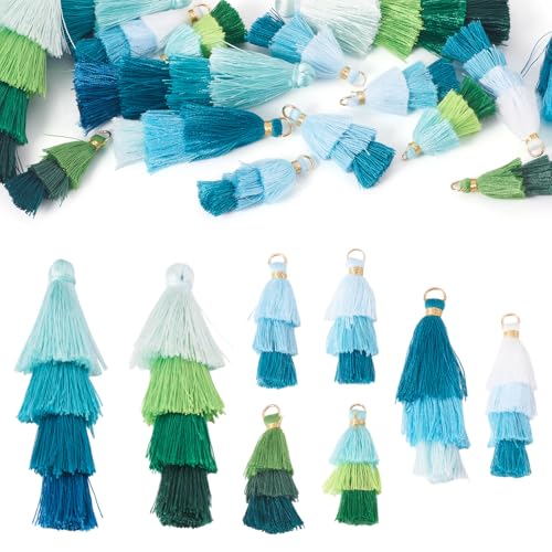 Beadthoven dreilagige Schlüsselanhänger-Quasten, 8 Stile, Türkis, Grün, weicher Faden, Bastelquasten mit goldenem Sprungring für Schmuckherstellung, Ohrringe, Lesezeichen, Geldbörse von BB Beadthoven