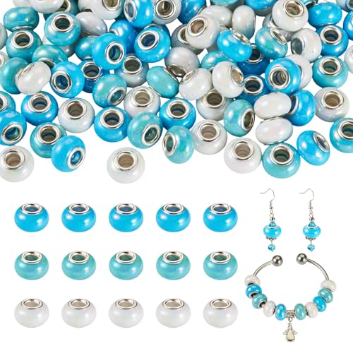 Beadthoven europäische Perlen mit großem Loch, 4,5 mm großes Loch, undurchsichtig, Kunstharz, Rondelle, Bastelperlen mit Messingkern für DIY-Stifte, Halsketten, Armbänder, Schmuckherstellung, Blau Beadthoven europäische Perlen mit großem Loch, 4,5 mm großes Loch, undurchsichtig, Kunstharz, Rondelle, Bastelperlen mit Messingkern für DIY-Stifte, Halsketten, Armbänder, Schmuckherstellung, Blau von BB Beadthoven