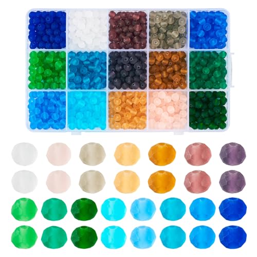 Beadthoven facettierte Glasperlen, Stränge, mattiert, 6 mm, Rondelle-Abstandshalter, Perlen, 15 Farben, transparente Glasperlen, Großpackung für DIY-Armbänder, Halsketten, Schmuckherstellung, 900 Beadthoven facettierte Glasperlen, Stränge, mattiert, 6 mm, Rondelle-Abstandshalter, Perlen, 15 Farben, transparente Glasperlen, Großpackung für DIY-Armbänder, Halsketten, Schmuckherstellung, 900 von BB Beadthoven