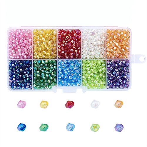 Beadthoven facettierte Kristallperlen, Doppelkegel, 4 mm, AB-farbig, transparent, Acryl, Doppelkegel, für Schmuckherstellung, Armbänder, Perlenherstellung, 2500 Stück Beadthoven facettierte Kristallperlen, Doppelkegel, 4 mm, AB-farbig, transparent, Acryl, Doppelkegel, für Schmuckherstellung, Armbänder, Perlenherstellung, 2500 Stück von BB Beadthoven