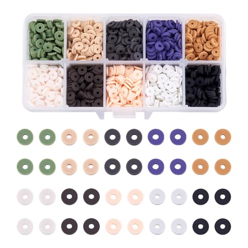 Beadthoven flache runde Modelliermassen-Perlen, 6 mm, 10 Farben, handgefertigte Heishi-Perlen für Freundschaftsarmbänder und Sommer-Schmuckherstellung, 2200 Stück von BB Beadthoven