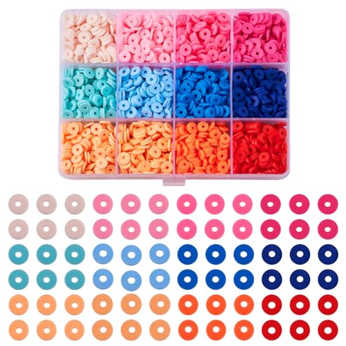 Beadthoven flache runde Modelliermassen-Perlen, handgefertigt, für Freundschaftsarmbänder und Sommer-Schmuckherstellung, 6 mm, 12 Farben von BB Beadthoven