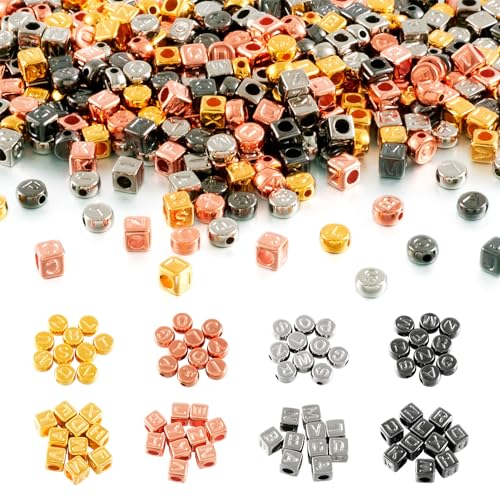 Beadthoven flache runde und würfelförmige Buchstabenperlen, Alphabet, lose A-Z, CCB, Kunststoffperlen, lose Perlen für selbstgemachte Halsketten, Armbänder, Schmuckherstellung, 800 Stück von BB Beadthoven