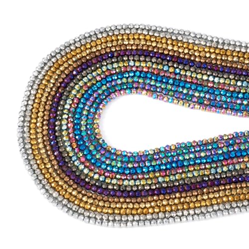 BB Beadthoven 13 Stränge, galvanisierte Glasperlen, 3 mm, facettiert, rund, mehrfarbig, 1937 Stück, perfekt für die Schmuckherstellung von BB Beadthoven