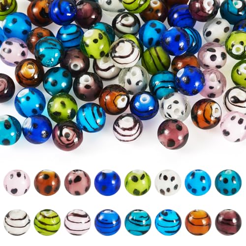 Beadthoven handgefertigte Glasperlen, 10 mm, gestreift, Punktmuster, runde Perlen, gemischte Farben, runde Kugeln, Abstandshalter für Schmuckherstellung, Armbänder, Halsketten, Ohrringe, Bastelbedarf Beadthoven handgefertigte Glasperlen, 10 mm, gestreift, Punktmuster, runde Perlen, gemischte Farben, runde Kugeln, Abstandshalter für Schmuckherstellung, Armbänder, Halsketten, Ohrringe, Bastelbedarf von BB Beadthoven