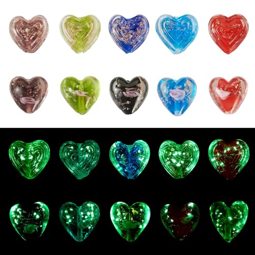 Beadthoven leuchtende Herz-Glasperlen, 20 mm, leuchtet im Dunkeln, bunt, handgefertigt, Goldsand, Herz-Kristallperlen, Abstandshalter für Schmuckherstellung, DIY, Armband, Ohrringe, Halskette, 20 Beadthoven leuchtende Herz-Glasperlen, 20 mm, leuchtet im Dunkeln, bunt, handgefertigt, Goldsand, Herz-Kristallperlen, Abstandshalter für Schmuckherstellung, DIY, Armband, Ohrringe, Halskette, 20 von BB Beadthoven