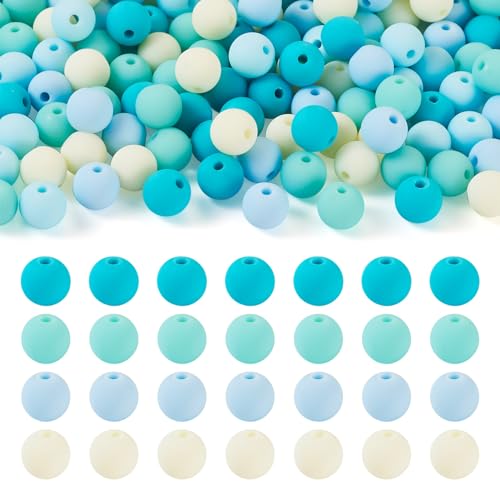Beadthoven runde Acrylperlen, mattiert, gummiert, Silikon, 1,6 mm Loch, runde Kugelperlen für DIY-Armbänder, Schlüsselanhänger, Schmuckherstellung, Dunkeltürkis, 191–193 Stück von BB Beadthoven