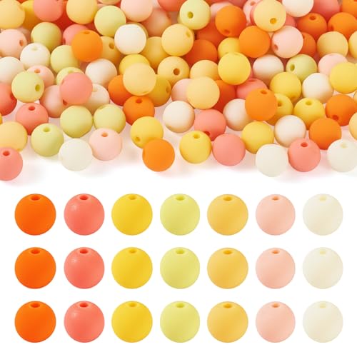 Beadthoven runde Acrylperlen, mattiert, gummiert, Silikon, 1,6 mm Loch, runde Kugelperlen für DIY-Armbänder, Schlüsselanhänger, Schmuckherstellung, Orange, 191–193 Stück von BB Beadthoven