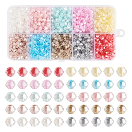 Beadthoven transparente Glaskegelperlen, 4 mm, Kristall, Doppelkegel, Glasperlen, Innenfarben, für Schmuckherstellung, Armband, Halskette, Ohrringe, Windspiele, Handwerk, 1420 Stück von BB Beadthoven