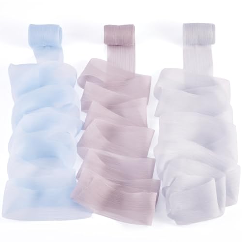 Chiffon-Seidenbänder, 3,8 cm, gekräuselt, handgefertigt, Tüll-Stoffbänder für Geschenkverpackungen, Weihnachtsbaumschmuck, Brautblumen, Blumensträuße, Kranz, Schleifen, Urlaub, Hochzeit, Basteln, Blau Chiffon-Seidenbänder, 3,8 cm, gekräuselt, handgefertigt, Tüll-Stoffbänder für Geschenkverpackungen, Weihnachtsbaumschmuck, Brautblumen, Blumensträuße, Kranz, Schleifen, Urlaub, Hochzeit, Basteln, Blau von BB Beadthoven