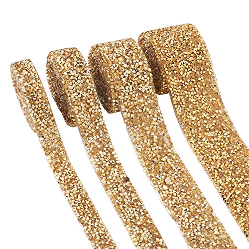 Kristall-Strassband, 4,7 m, glitzernde Diamant-Bänder, Rolle, Banding-Gürtel für Hochzeit, Geburtstag, Basteln, Dekoration, Basteln, 4 Rollen in 4 Größen (Gold) von BB Beadthoven