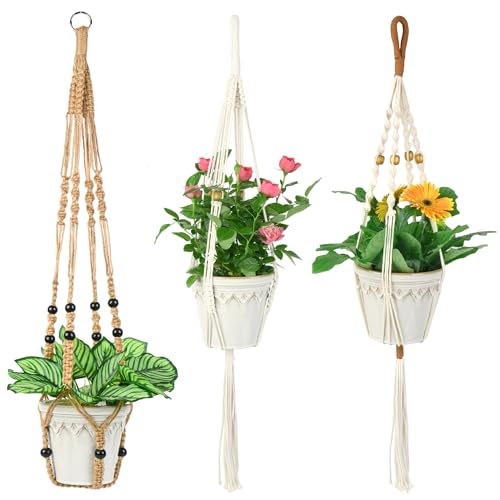 BB FUN HOUSE Pflanzenaufhänger für den Innenbereich, hängender Pflanzkorb mit Holzperlen, dekorativer Blumentopfhalter, keine Quasten, für drinnen und draußen, Boho-Heimdekoration, 89,9 cm (Töpfe BB FUN HOUSE Pflanzenaufhänger für den Innenbereich, hängender Pflanzkorb mit Holzperlen, dekorativer Blumentopfhalter, keine Quasten, für drinnen und draußen, Boho-Heimdekoration, 89,9 cm (Töpfe von BB FUN HOUSE