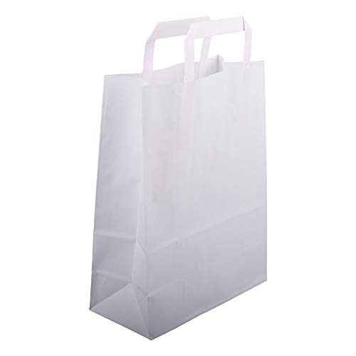 BB-Verpackungen 250 x Papiertragetaschen 260 + 170 x 250 mm (weiß, stabile 80 g/m² Grammatur, Papiertüten, Geschenktüten) - Sets zwischen 250 bis 6000 Stück von BB-Verpackungen
