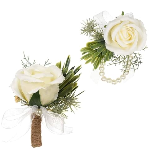 BBAOO 2 Stücke Rose Boutonniere, Blume Handgelenk Corsage, Boutonniere Braut, Boutonniere Bräutigam, für Hochzeiten, Tänze, Bankette, Jubiläen von BBAOO