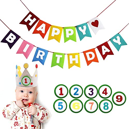 BBAOO Geburtstag Party Hut, Kind Geburtstagshut, Karikatur Geburtstagshu, Kinder, Wechselnummern 1-9 mit''Happy Birthday''-Banner, geeignet für Jungen und Mädchen, 58 * 16 cm / 22,8 * 6,3 Zoll von BBAOO