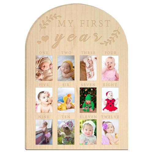 BBASILIYSD My First Year Bilderrahmen, Meilensteinplatte, Holz, 12 Rahmen, Geburtstagsbild für 1. Monate, Baby N von BBASILIYSD