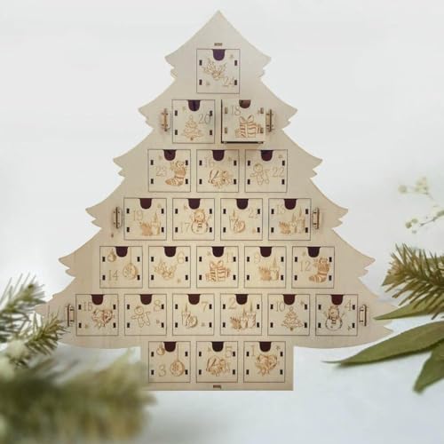 BBASILIYSD Weihnachts-Adventskalender aus Holz, 24 Tage, Countdown bis Weihnachten, mit Aufbewahrungsschubladen, DIY Weihnachtsbaum-förmiger Countdown-Kalender, Weihnachtsdekoration für Tisch, Zuhause BBASILIYSD Weihnachts-Adventskalender aus Holz, 24 Tage, Countdown bis Weihnachten, mit Aufbewahrungsschubladen, DIY Weihnachtsbaum-förmiger Countdown-Kalender, Weihnachtsdekoration für Tisch, Zuhause von BBASILIYSD