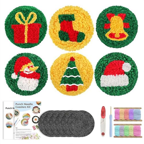 Stanznadel-Untersetzer-Set mit Weihnachtsmuster, Frohe Weihnachten, einfach für Anfänger, Stressabbau, Bastelset mit Reifengarn und Mustern, Untersetzer, Kunsthandwerk für Erwachsene, Heimdekoration von BBASILIYSD