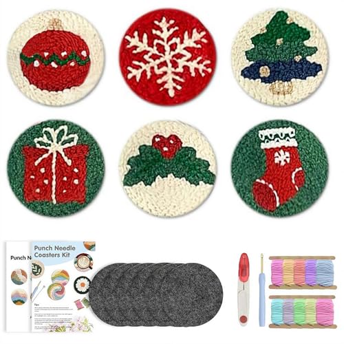 Stanznadel-Untersetzer-Set mit Weihnachtsmuster, Frohe Weihnachten, einfach für Anfänger, Stressabbau, Bastelset mit Reifengarn und Mustern, Untersetzer, Kunsthandwerk für Erwachsene, Heimdekoration von BBASILIYSD