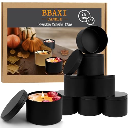 Schwarze Kerzendosen, 118 g, 24 Stück, schwarze leere Kerzendose mit Deckel für selbstgemachte Kerzen, matte volle schwarze Kerzengläser für die Kerzenherstellung von BBAXI