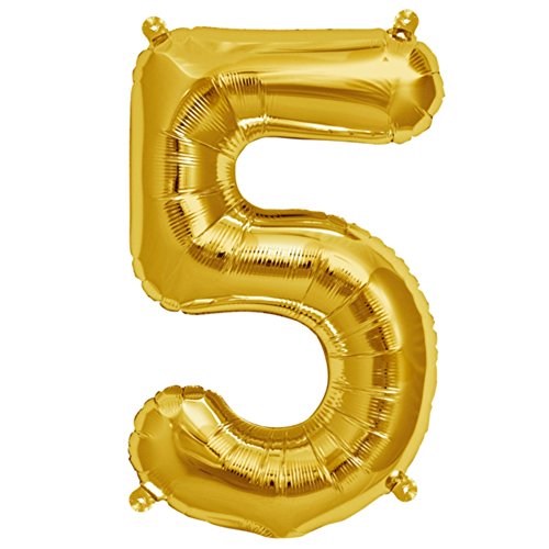 ballonfritz® Ballon Zahl 5 in Gold - XXL 40"/102cm - Folienballon für Luft oder Helium als Geburtstag, Jubiläum, Hochzeit oder Abschluss Geschenk, Party Dekoration oder Überraschung von ballonfritz