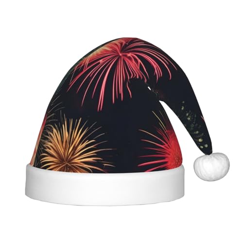 BBEXJIGY Schöne Weihnachtsmütze mit Feuerwerksdruck, weich und bequem, kleine Kopfmütze für die Weihnachtszeit von BBEXJIGY