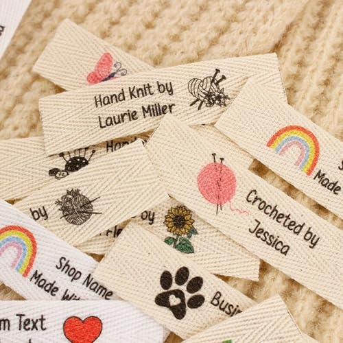 15 Mm Benutzerdefinierte Nähetiketten Aus Baumwolle, Personalisierte Stoffetiketten For Waschbare Kleidung Mit Logo Oder Text For Stricketiketten, Handgefertigtes Kleidungsaccessoire(100pcs,B) von BBGDP