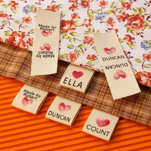 15 Mm Benutzerdefinierte Nähetiketten Aus Baumwolle, Personalisierte Stoffetiketten For Waschbare Kleidung Mit Logo Oder Text For Stricketiketten, Handgefertigtes Kleidungsaccessoire(100pcs,D) von BBGDP