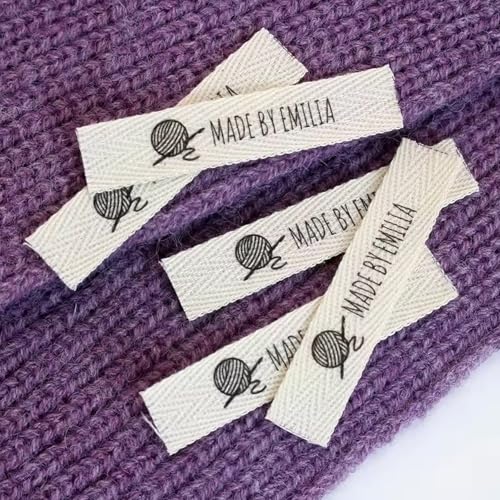 15 Mm Benutzerdefinierte Nähetiketten Aus Baumwolle, Personalisierte Stoffetiketten For Waschbare Kleidung Mit Logo Oder Text For Stricketiketten, Handgefertigtes Kleidungsaccessoire(50pcs,E) von BBGDP