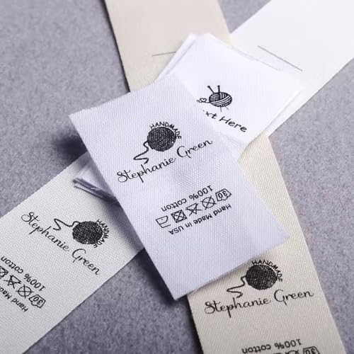 Personalisierte Nähetiketten For Handgefertigte Artikel, Individuelle Kleidungsetiketten, Handgemachtes Baumwolletikett Mit Logo Oder Text, Markenetiketten, Faltetiketten, Nähzubehör(D,20 Pcs) von BBGDP