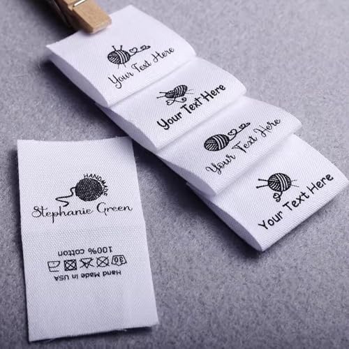 Personalisierte Nähetiketten For Handgefertigte Artikel, Individuelle Kleidungsetiketten, Handgemachtes Baumwolletikett Mit Logo Oder Text, Markenetiketten, Faltetiketten, Nähzubehör(D,50 Pcs) von BBGDP