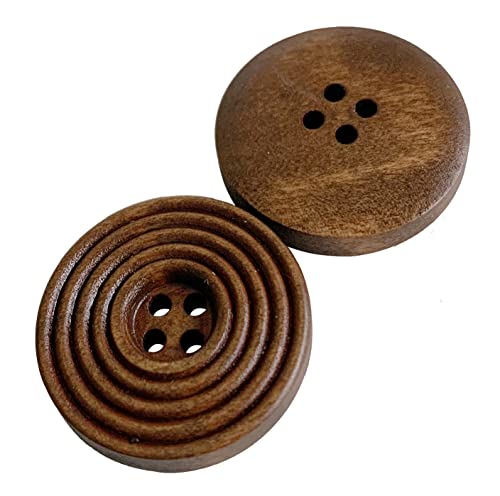 Braune Holzknöpfe, 25 mm, geschnitzte Kreise, zum Nähen, Stricken, Kunst, 20 Stück (25 mm, Stil B-20 Stück) von BBLY