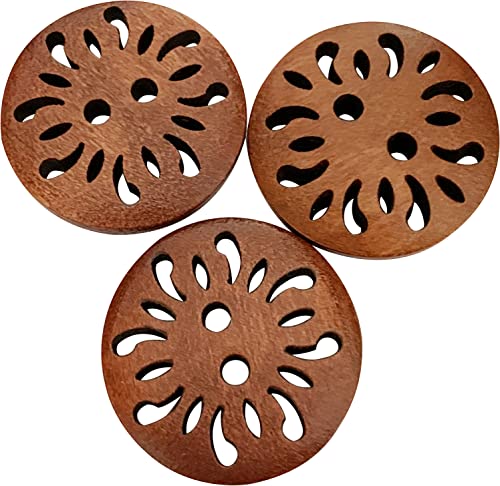 Knöpfe aus Holz, hohl, Blume, rund, 25 mm, 20 Stück (Braun A-25mm) von BBly